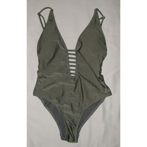 NEW Shimmery Gray Sz Medium Removeable Pads Front & Side Cutouts 1 Pc Swimsuit